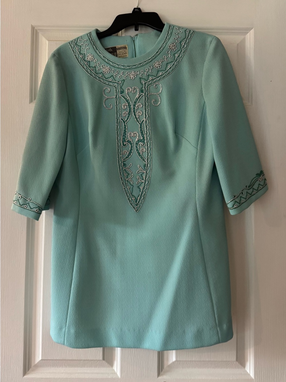 Vintage 60s Edith Flagg Teal Embroidered Women's Tunic Pantset